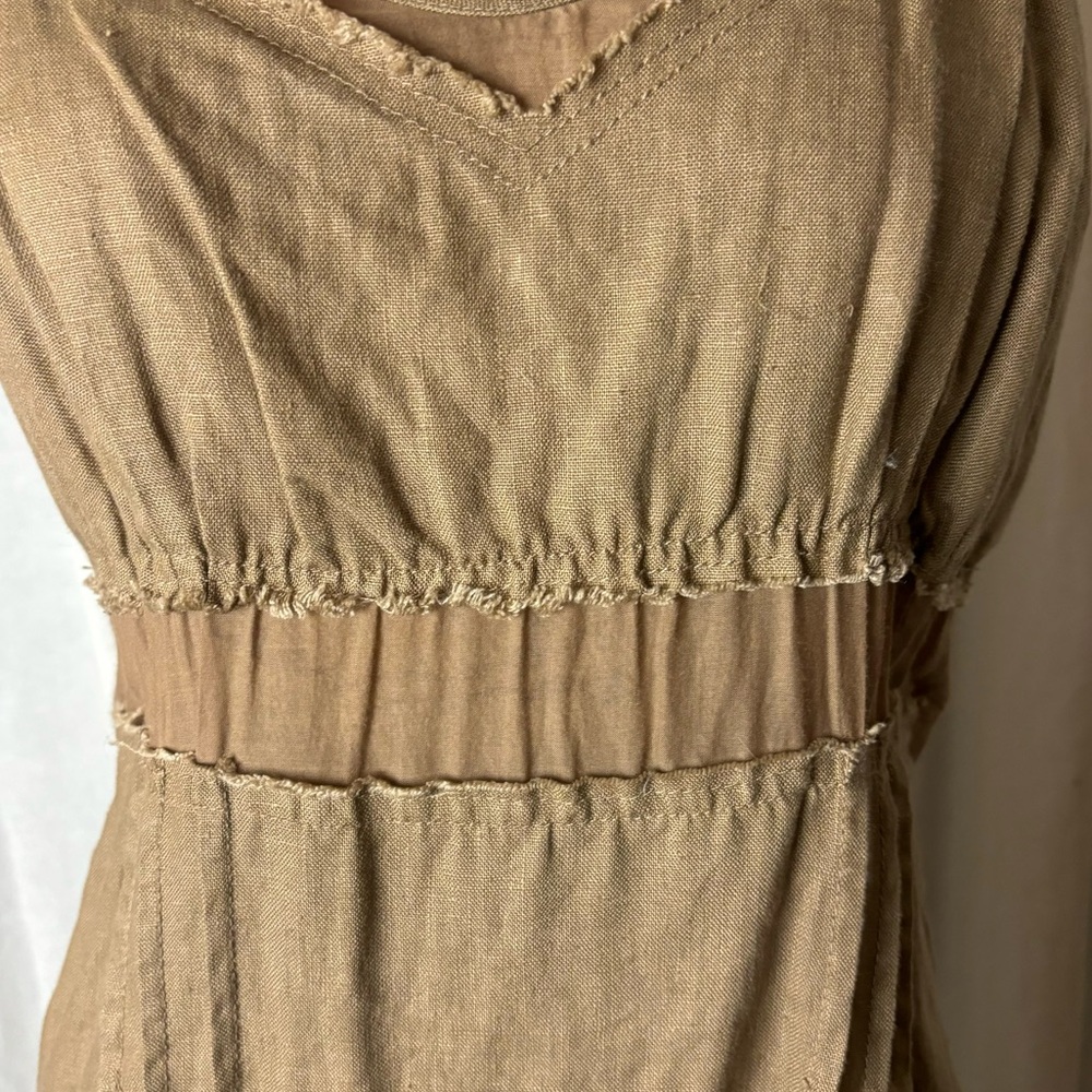 Vintage Y2K Chelsea Flower Brown Tan Linen Slip Dress Mini Women’s Medium - Picture 4 of 7